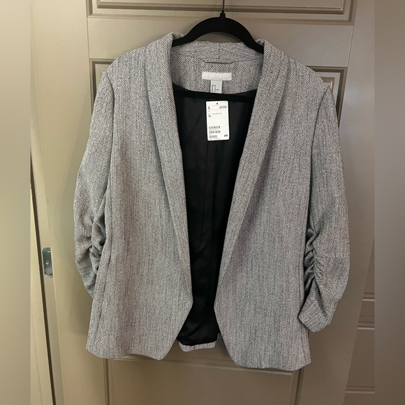 H&M women’s marked tweed shawl collar ruched sleeve blazer new with tags - Picture 2 of 8